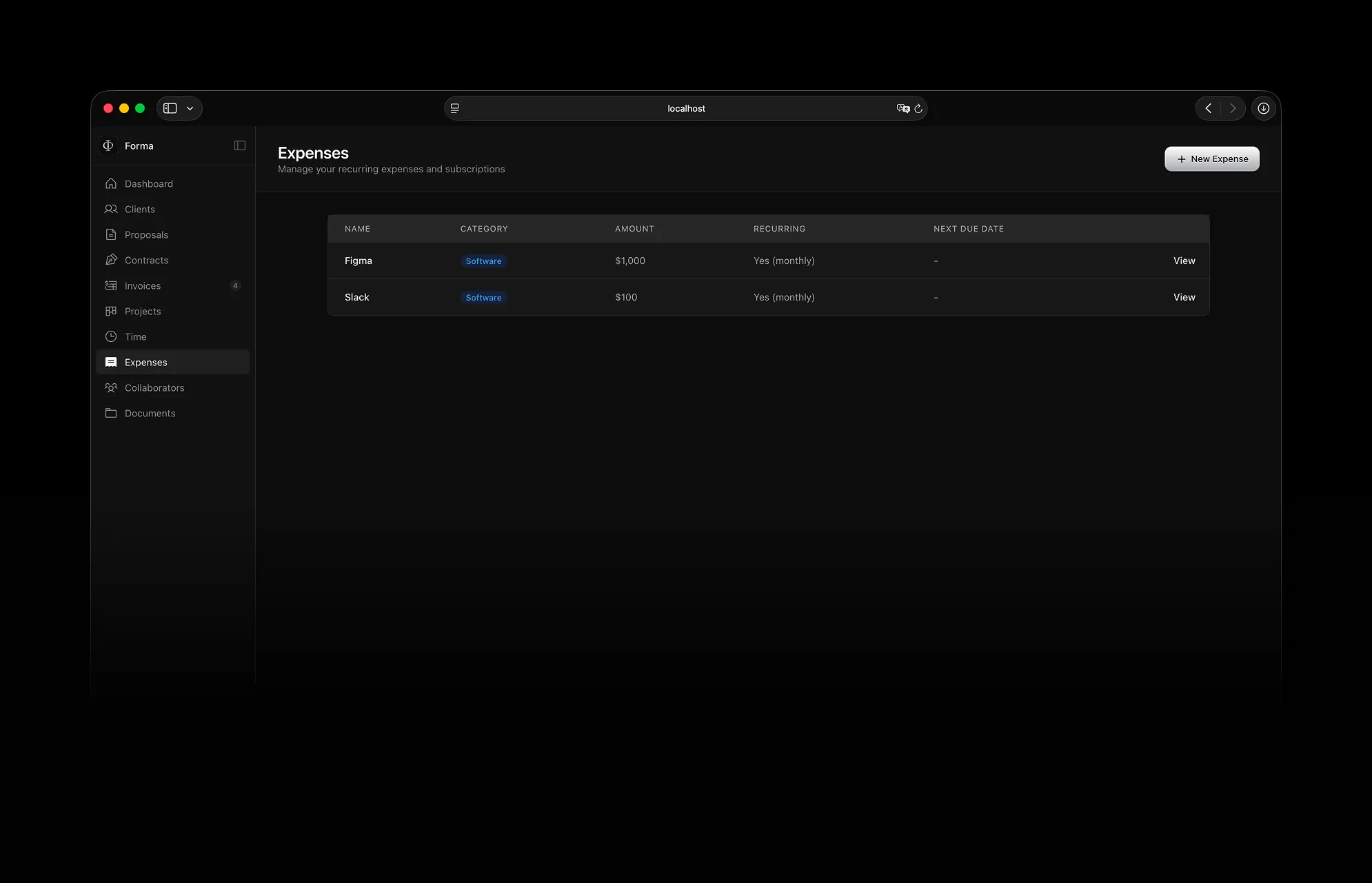 Expense Tracking in Forma